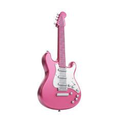 Detailed Pink Electric Guitar Isolated on Transparent Background Musical Instrument with Shiny Strings and Glossy Finish for Rock and Roll Concert
