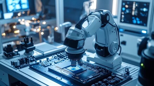 Robotic Arm Inspecting Microchip: Advanced Technology and Precision Engineering