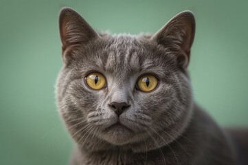 Obraz premium Detailed portrait of a charming grey feline highlighting its lovable expressions
