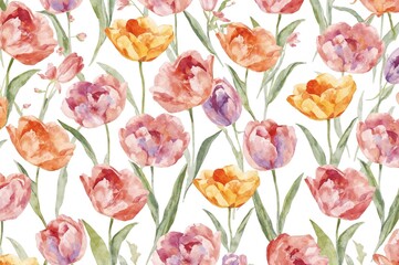 Hand-painted watercolor flowers in a vibrant spring seamless design