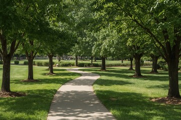 Obraz premium Peaceful path meandering through a vibrant green garden