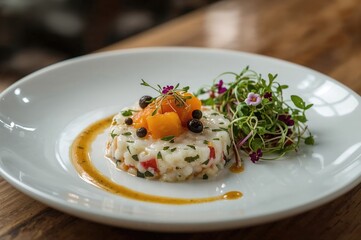 Tartare of seabass accompanied by capers, olives, and apricots