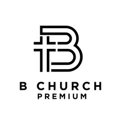 Modern B Church Logo Design with Integrated Christian Cross Symbol in Black and White