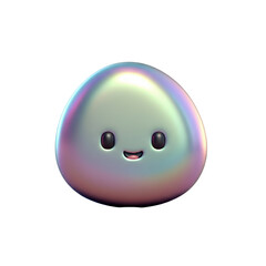 Fototapeta premium Iridescent Chrome Egg With Cute Face Isolated on Black Background Rendering Shiny Metallic Surface and Smooth Texture