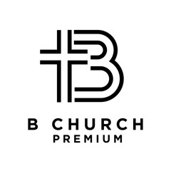 Modern Letter B and Christian Cross Church Logo Design