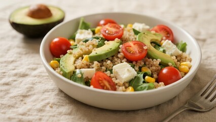 Quinoa Salad, applicable in healthy diet promotion, culinary creation and food - related activities.