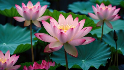Fototapeta premium The tranquil beauty of the pink lotus, a member of the Nelumbonaceae family