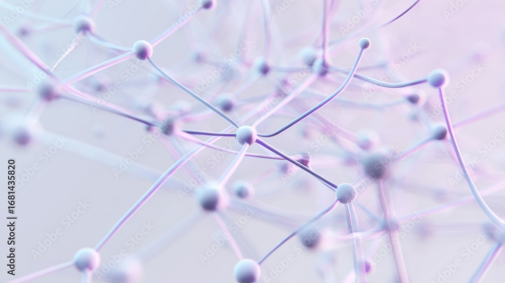 Poster detailed close-up view of abstract molecular structures in a soft pastel color scheme displaying int