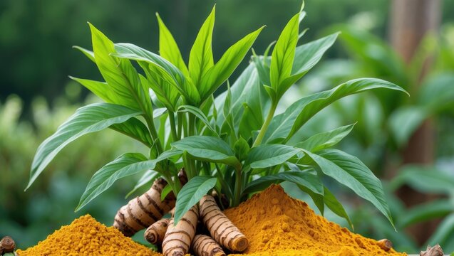 The lush foliage of the Curcuma Longa plant, commonly referred to as Haldi, an herbal species from Asia.