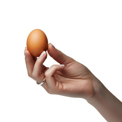 Woman Hand Holding a Brown Egg Against Transparent Background for Food Photography and Healthy Eating Promotion