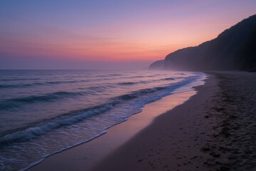 Fototapeta premium Sunset scenery by the Baltic Sea at a beach on the German island of Ruegen