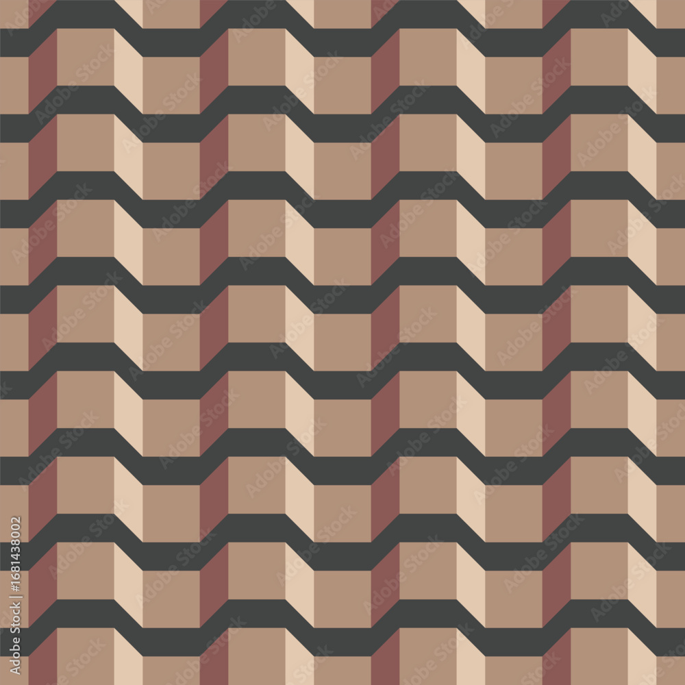 Poster abstract geometric brown brick cube seamless pattern architecture design