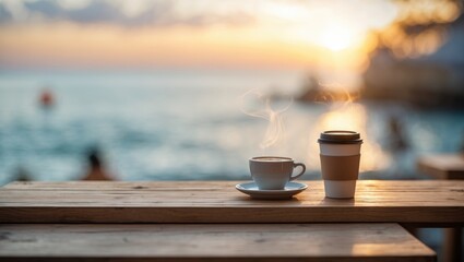 Rustic wood surface featuring a blurry sea scene ideal for displays or creative montages