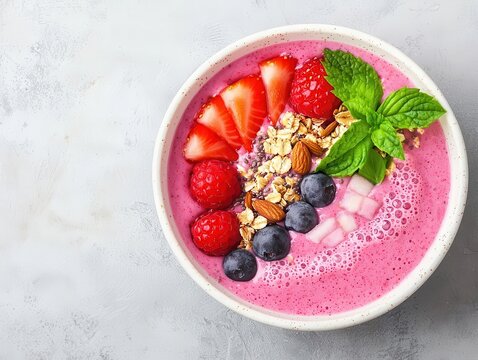 Zerowaste smoothie bowl with fresh fruit, nuts, and grains, utilizing nearexpired ingredients