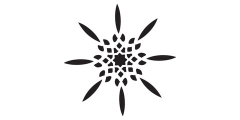 Intricate Black Floral Starburst Design with Geometric Petal Arrangement.