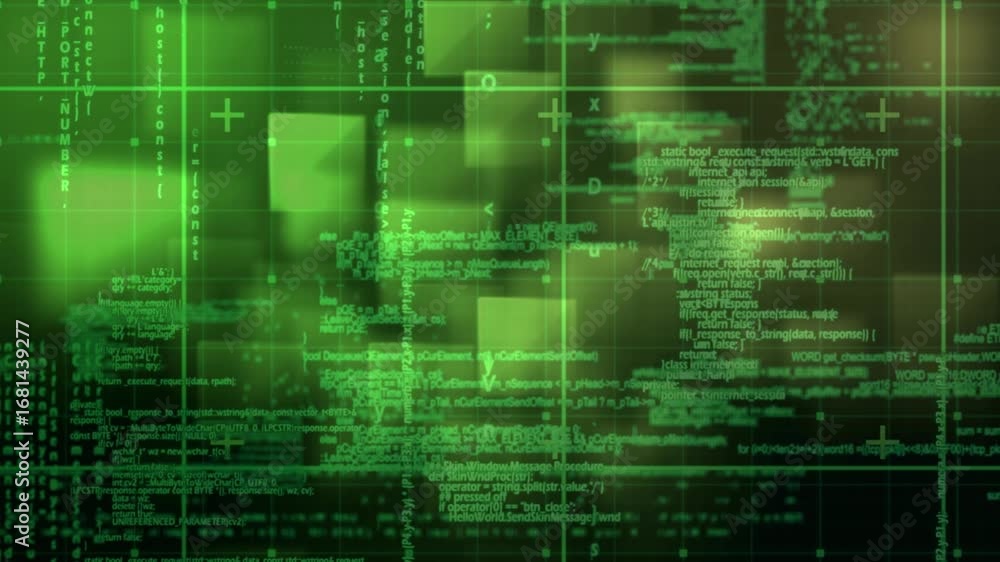 Poster animation of data processing over green background