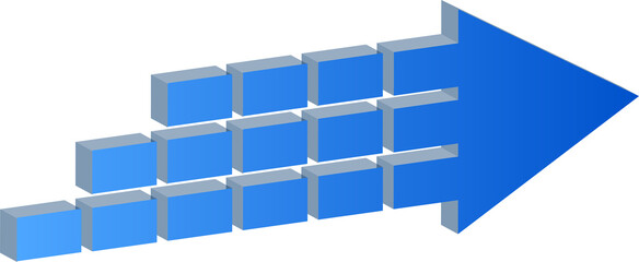 Blue Gradient Arrow Icon with Pixel Blocks Isolated on Transparent Background