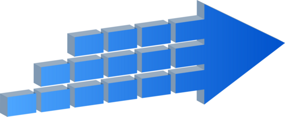 Blue Gradient Arrow Icon with Pixel Blocks Isolated on Transparent Background