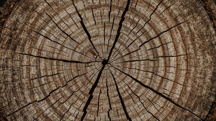 Fototapeta premium Detailed view of wooden surface with circular cracks