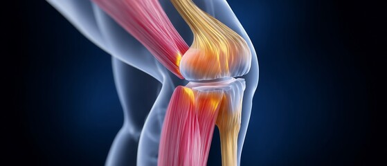 Anatomy illustration of patellar tendonitis knee sports injury diagram physiotherapy rehab medical focus