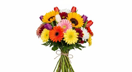 Obraz premium Flower bouquet – bouquet of colorful flowers perfect for celebrations, gifts, and seasonal designs isolated on white background