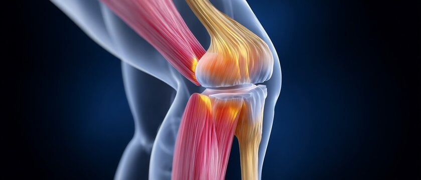 Anatomy illustration of patellar tendonitis knee sports injury diagram physiotherapy rehab medical focus