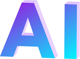 3D Typography Letters AI with Blue and Purple Gradient  isolated on a transparent background