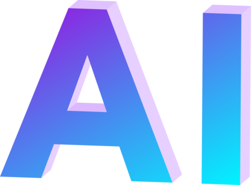 3D Typography Letters AI with Blue and Purple Gradient isolated on a transparent background