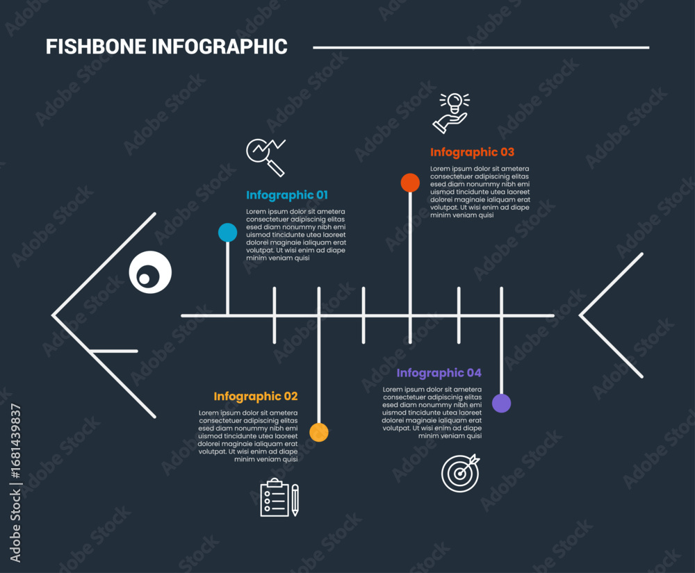 Aufkleber fishbone diagram infographic process diagram with strict shape with up and down circle line with dar