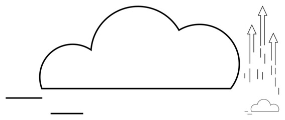 Large cloud graphic with upward arrows symbolizing growth, progress, and scalability. Ideal for technology, innovation, business growth, data management, cloud services, connectivity simple flat