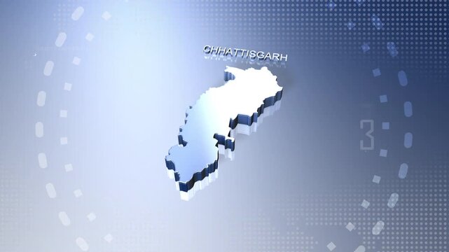 3D animated map of Indian state Chhattisgarh in blue theme motion graphics