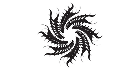 Abstract Black and White Floral Pattern with Spiked Petals.