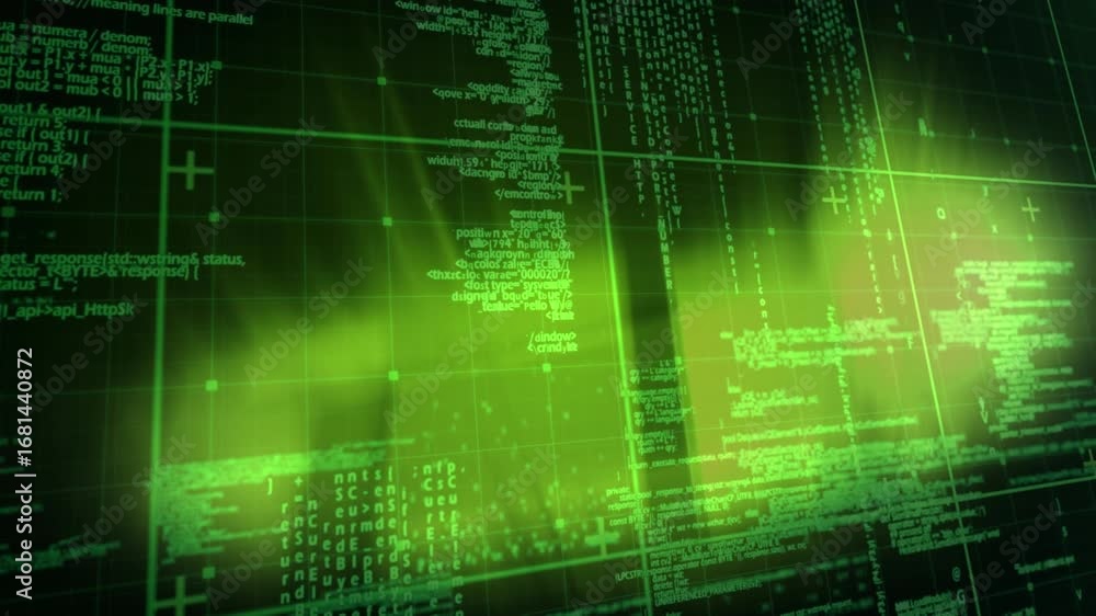 Poster animation of data processing over green background