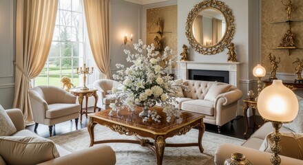 Elegant Traditional Living Room With Floral Arrangements