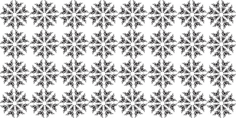 Repeating Black and White Geometric Star Pattern on White Background.