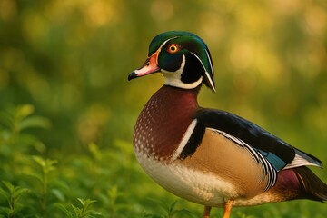 Obraz premium Close-up of a Male Wood Duck in a Portrait Style