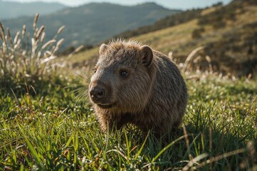 Fototapeta premium Marsupial in a lush green valley