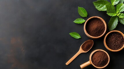 Leftover coffee grounds repurposed into skincare or gardening use, sustainable lifestyle concept