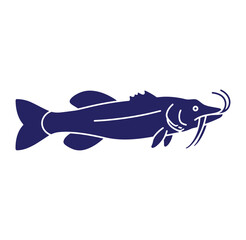 Fototapeta premium Stylized illustration of a fish depicted in dark blue on a clean white background