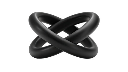 Two interlocking, black rings forming a symmetrical, knot-like design