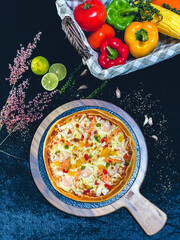 Crab stick cheese pizza with melted mozzarella, savory and delicious.