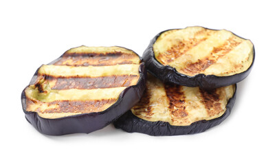 Slices of grilled eggplant isolated on white