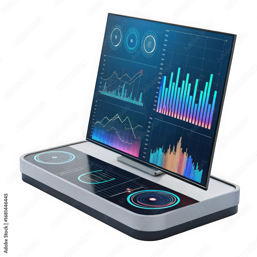 Aufkleber modern futuristic device displaying financial data and charts isolated on transparent background