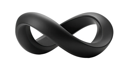 Dark, three-dimensional infinity symbol.  Complex, rounded, black shape