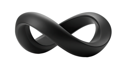 Dark, three-dimensional infinity symbol.  Complex, rounded, black shape