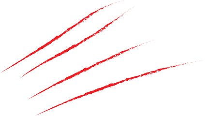 Red claw marks on a white background.