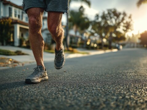 Man jogging on street in sneakers