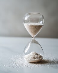 Elegant Minimalist Glass Hourglass with White Sand on Surface