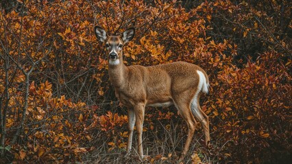 Deer with a white tail hiding in the foliage