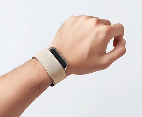 Close up of a smart watch on a wrist isolated on white background